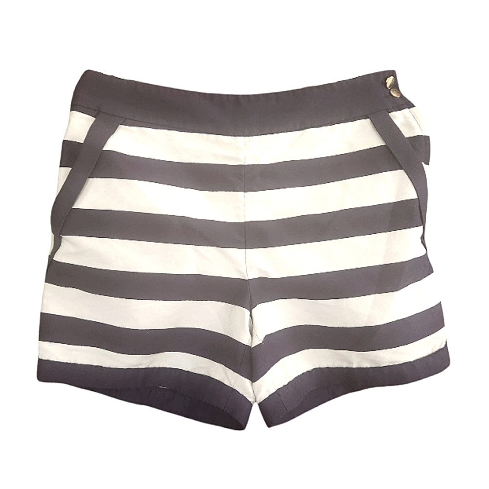 H&M Shorts Stripped Navy Blue & White Gold Button Zip Pockets